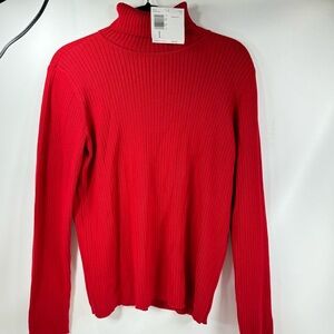 Crazy Horse Red Ribbed Turtle Neck Long Sleeve Shirt Size L